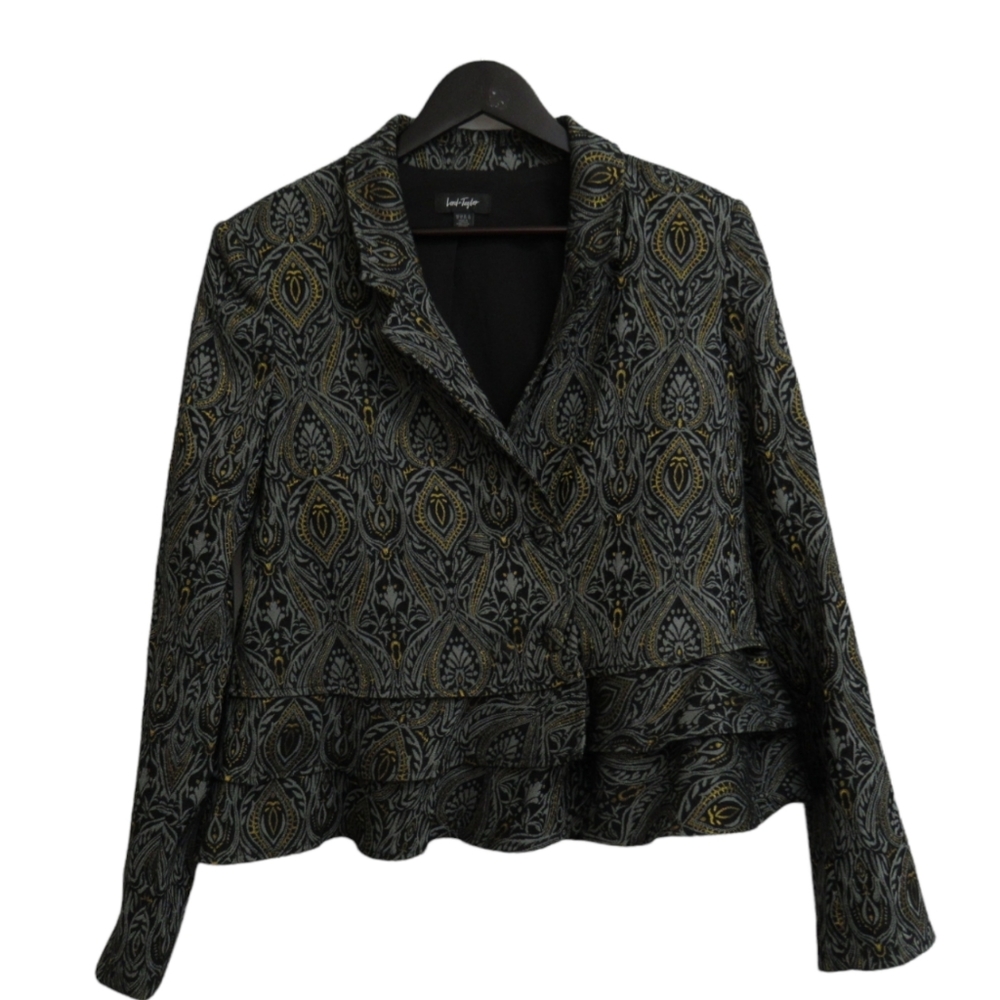 Lord & Taylor Gold and Black Ruffled Blazer Size 14
